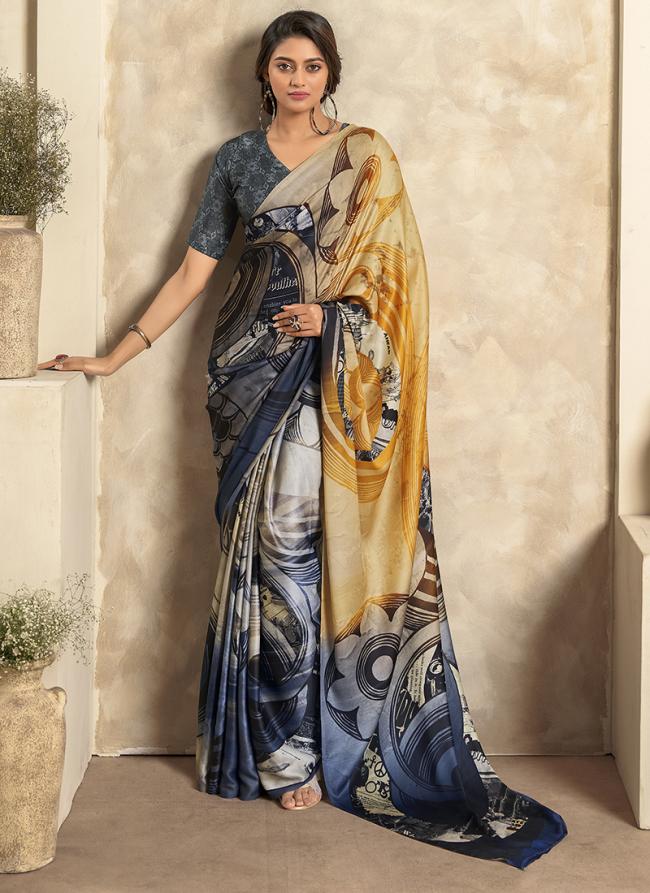 Sattin Crape Multi Wedding Wear Digital Printed Saree